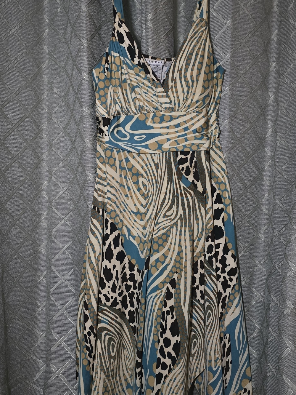 La Belle Teal, Beige & Black Abstract Print Maxi Dress